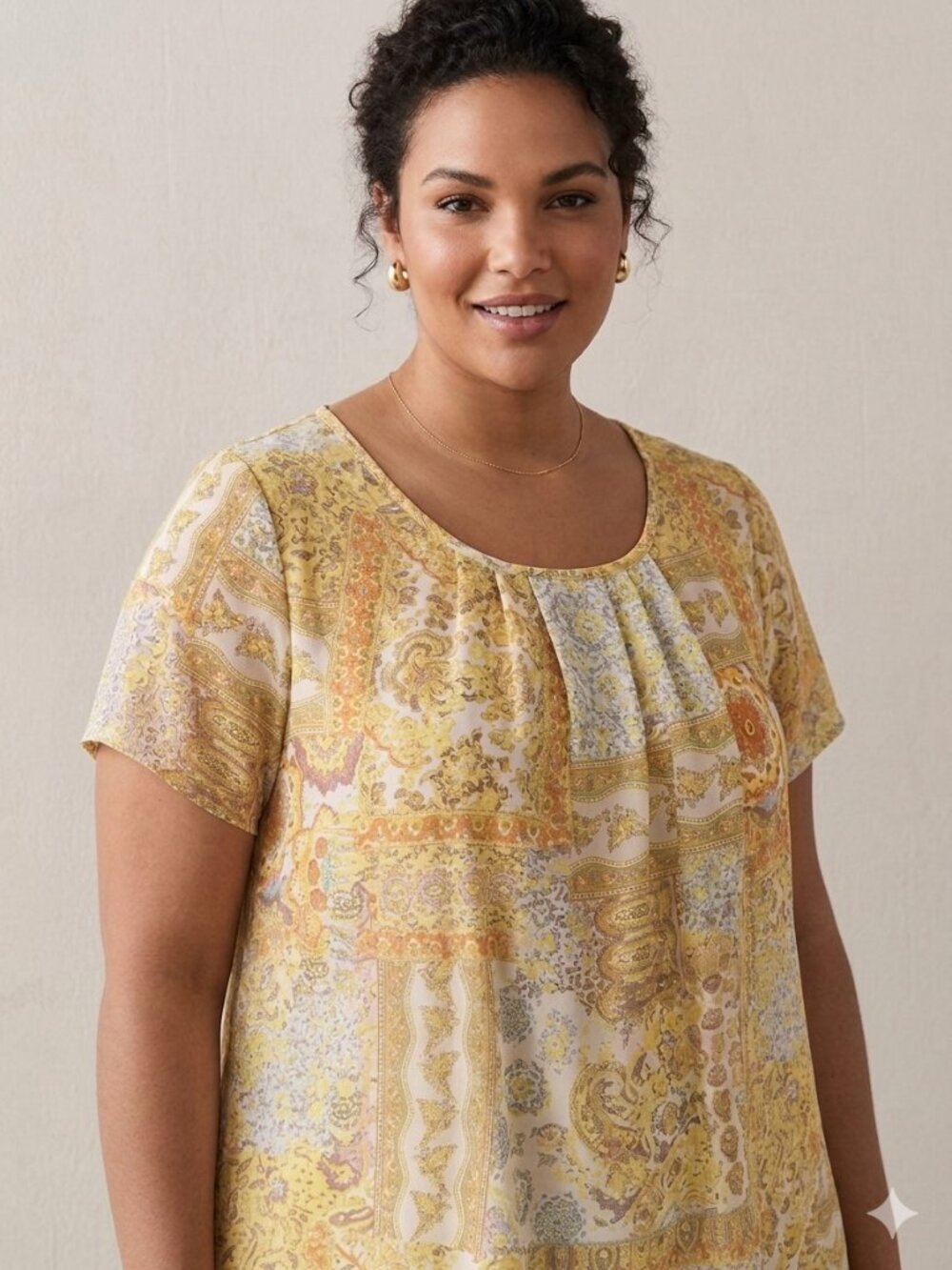 Cato Yellow Mulitcolor Blouse Short Sleeve Plus Size 14/15W